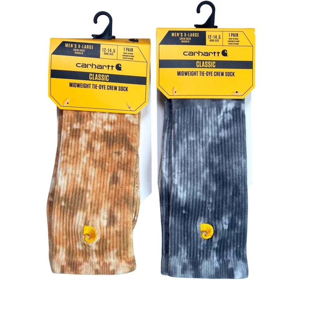 Carhartt Mens XL Tie Dye Crew Socks 2 Pair Khaki Grey Mens 12-14.5 Midweight NWT